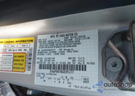 2016 Ford Fusion Se из США, поврежденный, VIN 3FA6P0H78GR395777